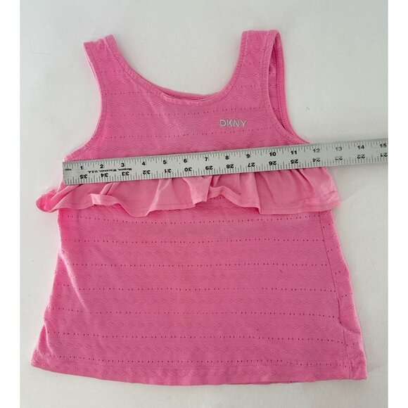 DKNY Girl’s Pink‎ Tank Layered Ruffle Lace Sleeveless Tank Top Logo Sz Small - Picture 7 of 7